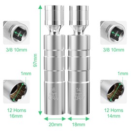 Maxentico Zündkerzenschlüssel 14mm und 16mm, 2 Stück Dünnwandig Zündkerzen Nuss, Zündkerzenschlüssel-Entferner, Universeller Flexibler Zündkerzenschlüssel Satz Werkzeuge, Zündkerzennuss Magnetisch