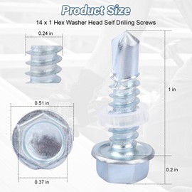 Sheet Metal Screws 1/4 x 1, Sheet Metal Screws Self Tapping with Rubber Washer for Metal or Wood Connections - 150 Pcs