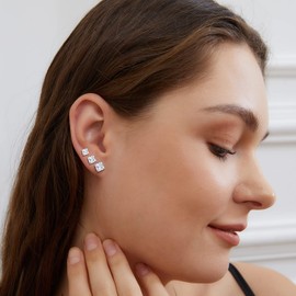 Screw Back Titanium Surgical Stainless Steel Square Princess Cut CZ Earrings Flat Back Packs Platinum Plated Hypoallergenic for Women Men Sensitive Ears Cubic Zirconia Simulated Diamond 20G Stud