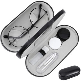 Estuche para Gafas de Doble Capa, Estuche para Gafas Portátil 2 en 1, Negro