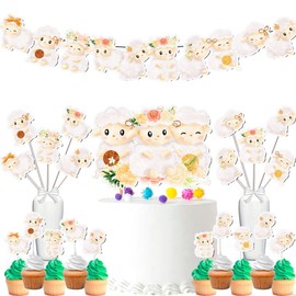 Sheep Party Decor Set - Soft & Cuddly Farm Theme for Birthdays & Baby Showers, Includes Banners, Centerpieces, Cupcake Toppers