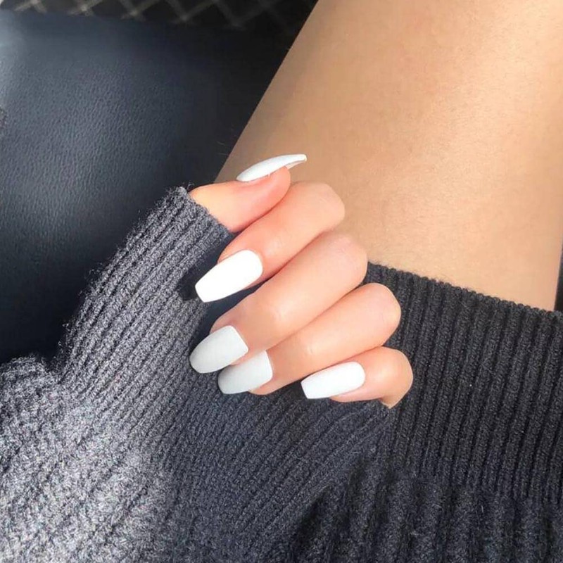 Carufin Pack of 24 White Matte False Nails Sticker Press