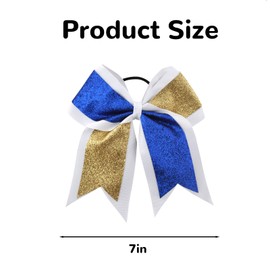 8PCS Large Glitter Cheer Bows Sparkly Cheerleading Bow Hair Ponytail Holder Accessories Elastic Band Hair Tie for Cheerleading Girls Team Sports (Gold/Blue/White)