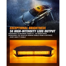 LUMENIX 56 LED Roof Top Strobe Beacon Lights Bar Rooftop Hazard Warning Emergency Safety Flashing Plow Light for Construction Vehicles Tow Commercial Trucks Postal Security Cars Snowplow - Amber
