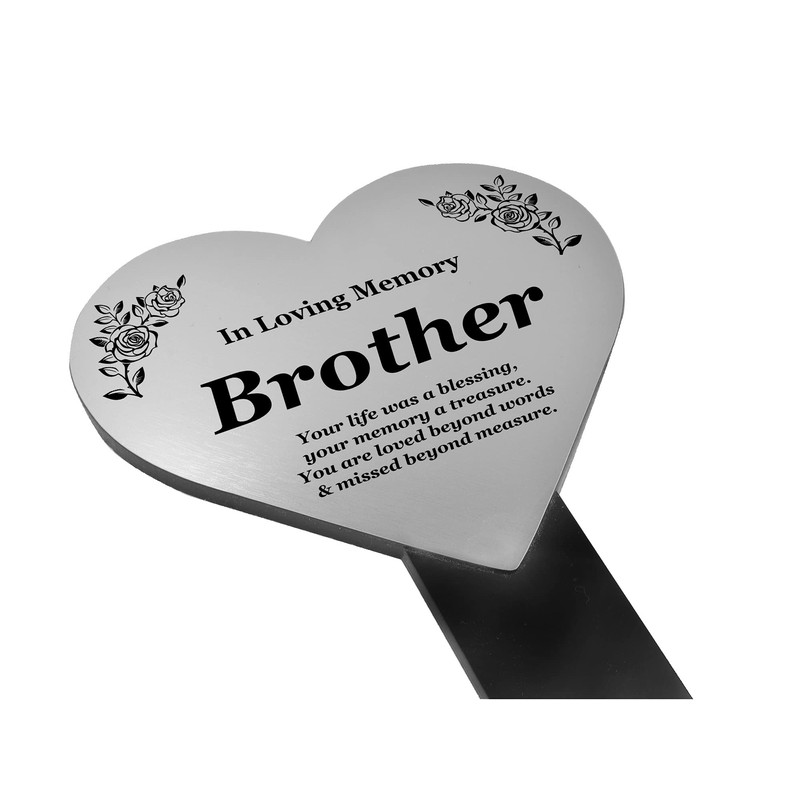 OriginDesigned Brother Heart Shaped Engraved Memorial Plaque Stake - Silver