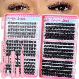 LYMYBETY Wispy Cluster Lashes Kit D Curl 450pcs Individual Eyelashes Kit Lash Clusters Fluffy Cluster Lashes DIY Lash Extensions Kit with Eyelash Glue Kit & Tweezers (Eyelash Book kit, 10-18mm)