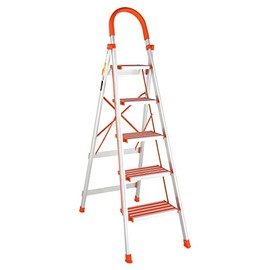 LUISLADDERS Step Ladder 5 Step Lightweight Folding Step Ladder Aluminum Step Stool with Widened Anti-Slip Strip Pedal Convenient Handgrip 350lbs EN131, Multi-use for Household and Office