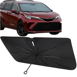 Proadsy Windshield Sun Shade Umbrella for 2021-2025 Toyota Sienna Foldable Car Umbrella Sunshade with Soft TPU Handle Spring Structure Crystal Cooling Material Protect Car from Rays & Heat