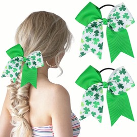 Shamrock Bow Hair Ties - St.Patrick's Day Green Shamrock Print Scrunchies for Women & Girls, Festive Hair Accessories for Party, Parade & Holiday Outfits (Style-2)