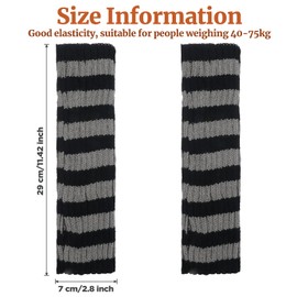 APLZGMG Y2K Striped Arm Warmers, Stretchy Long Fingerless Knitted Gloves with Thumb Hole, Harajuku Kawaii Punk Gothic Arm Sleeves for Women & Men (Black & Grey)