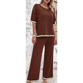 OLIPHEE Sets for Women Ladies Business Casual Set Knitwear Set Loose Women's Outfits Tracksuit, brown