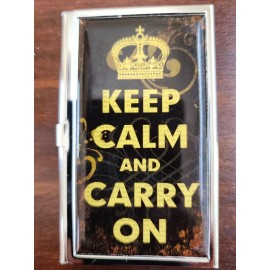 Business card holder Chrome Metal" Keep Calm And Carry On" Pocket