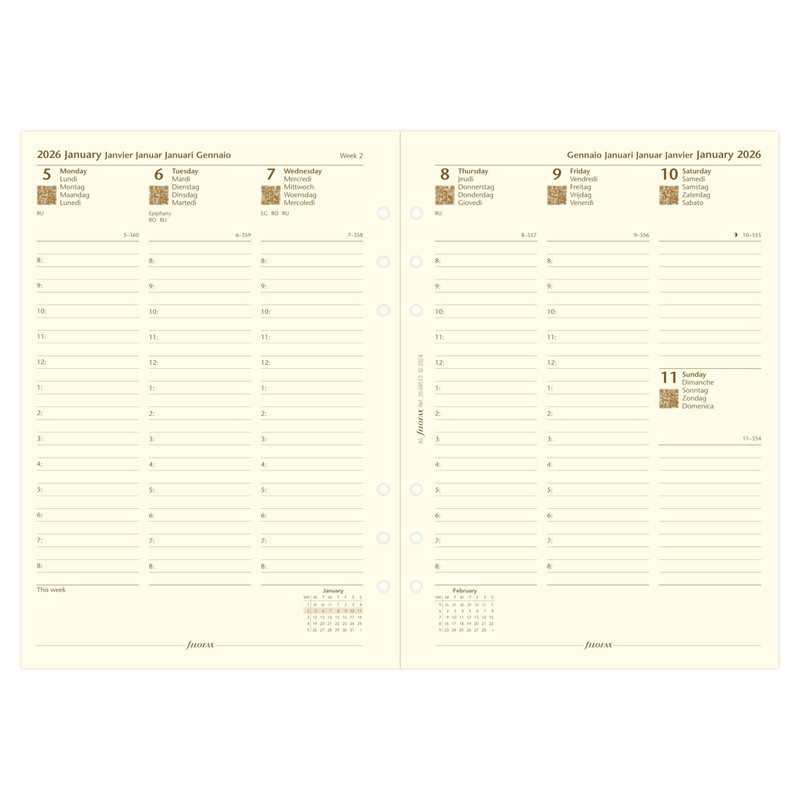 Filofax A5 week on two pages column format 5 language