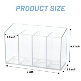 JynJyn Acrylic Desk Organizer with Removable Dividers 4 Compartments, Clear Pen Holder Makeup Brush Holder