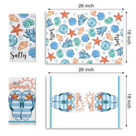 Croar Hello Summer Flip Flops Kitchen Dish Towels Set of 2, Beach Coastal Starfish Conch Coral Drying Hand Towels Baking Cooking Cloth, Sun Bubble Salty Nautical Home Kitchen Decoration 18 x 26 in