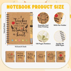 6 Sets Teacher Appreciation Gifts- Sprial Inspirational Motivational Notebook and Bamboo Ballpoint Pens Thank You Gifts for Teacher Retirement Christmas Leaving Gifts Presents Nursery Teacher