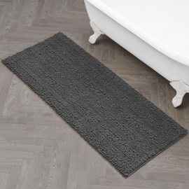 Laura Ashley – Astor Chenille Bath Mat | 100% Polyester | Premium Bathroom Décor | Machine Washable | TPR Backing Measures 24” x 60” | Dark Grey