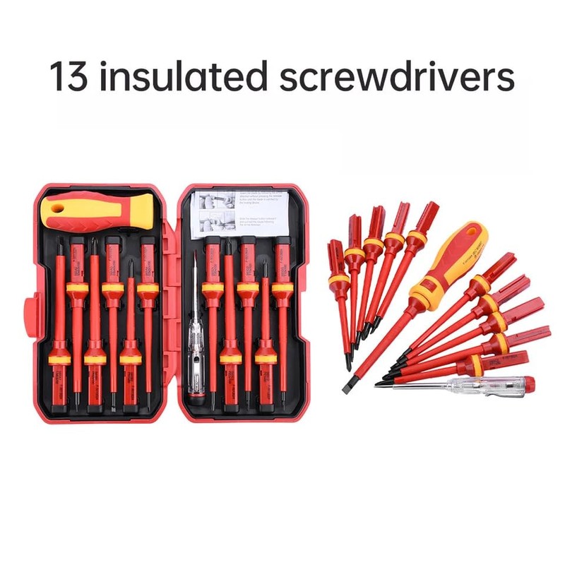 Mr.Gadget's Solutions 13-Piece VDE Insulated Screwdriver Set, 1000V Magnetic Tips,