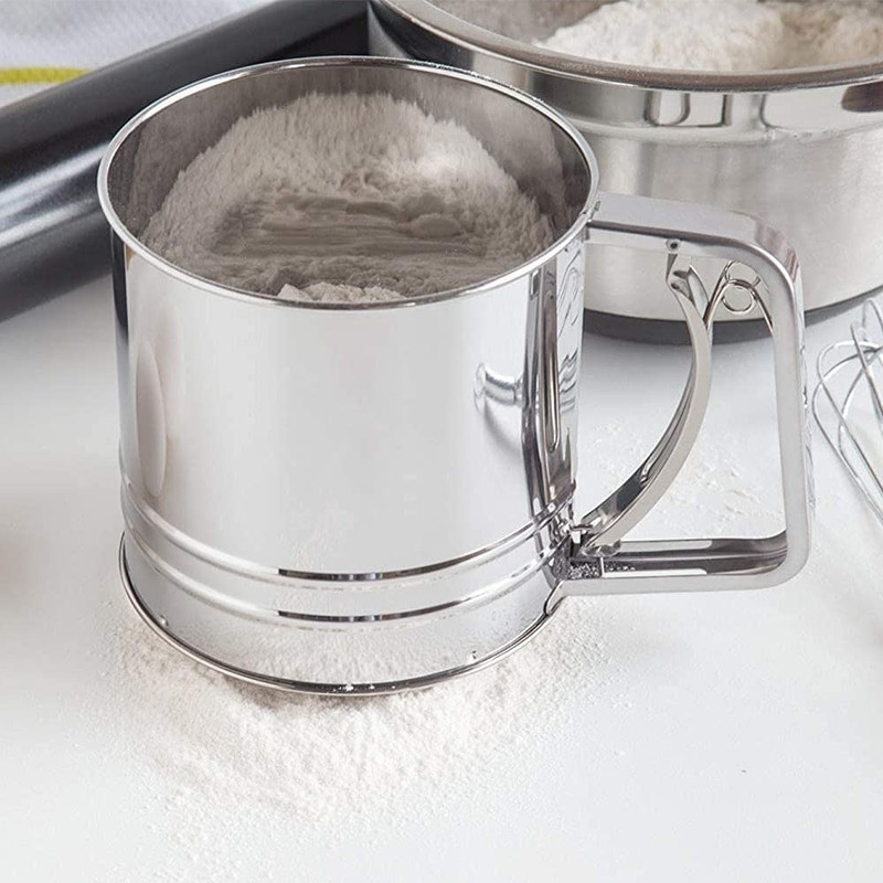 ANCLLO Hand Squeeze Fine Mesh Flour Sifter - Stainless Steel