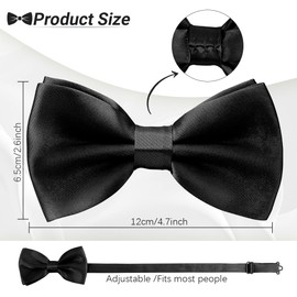 3pcs Bow Tie, Bow Ties for Men, Black Bow Tie, Pre Tied Bow Ties for Men, Mens Bow Ties, Adjustable Length Bow Ties for Wedding, Party, Graduation, Quality Satin Solid Tuxedo Bow Ties
