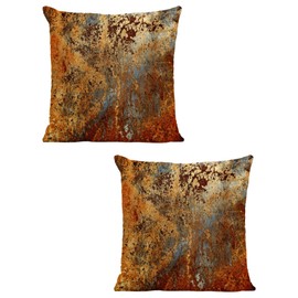 Set of 2 Double Sided Gold Brown Rust Metal Cushion Covers 45x45 cm Modern Abstract Square Decorative Pillow Covers for Sofa Bed Living Room Home Decor Rustic Throw Cushion Cases