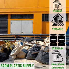 Farm Plastic Supply - 55 Gallon Trash Bags, 6 Mil - Contractor Trash Bags, Black Trash bags, Large Trash Bags, Heavy Duty Garbage Bags, 55 Gallon Trash Bags Heavy Duty (25)