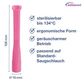 Wellsamed Suction Cannulas Kids, Universal Dental Dental Cannulas, Kids Reusable Cannulas, 108 mm Plastic Pack of 10), Pink