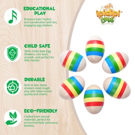 IPIDIPI TOYS Egg Shakers Maracas for Kids - 6-Pack, Colorful Wooden Musical Instruments, Percussion Maracas for Kids, Toddlers, Baby Shakers, Ideal for Party Favors and Educational Play