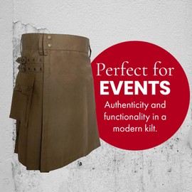 UT Kilts Men's Standard Utility Kilt, Modern Scottish Kilt for Everyday Wear, Tactical Kilts with Adjustable Hip Straps & Cargo Pockets for Men, 22" Length, Dark Khaki, Size 34-35