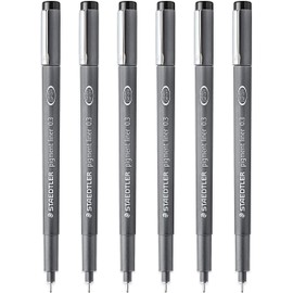 STAEDTLER 308 03-9 Pigment Liner Fineliner Pen - 0.3mm Nib - Black Ink - Pack of 6