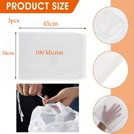 Firavggu 3pcs Filter Bags Nylon Strainer Bag 100 Micron Fine Mesh Straining Bag Reusable Cheese Cloths with Drawstring Nut Milk Bag Brew Bag for Cooking Jam Making Yogurt Food Juicing Wine Homebrew