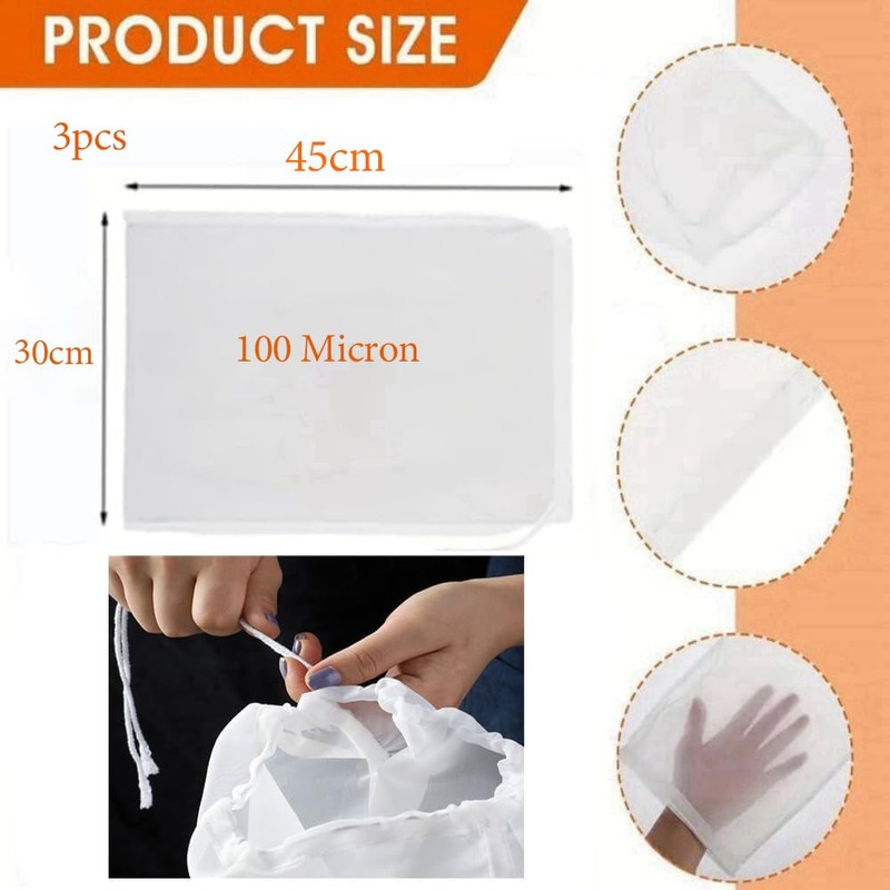 Firavggu 3pcs Filter Bags Nylon Strainer Bag 100 Micron Fine