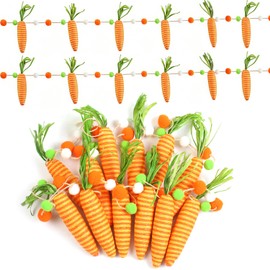 9FT Easter Garland Decorations,12 Pcs Carrot Garland Ornament with Felt Balls, Hanging Artificial Carrots Garland Banner Decor for Mantle Fireplace Wall Door Home Yard Indoor & Outdoor