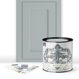ALL-IN-ONE Paint, Durable cabinet and furniture paint. Built in primer and top coat, no sanding needed. Includes our 30 featured color card - Saltwater (pale green), Quart