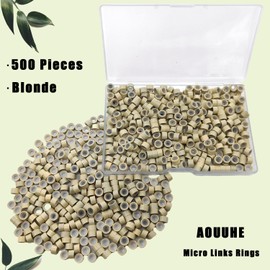 Aouuhe 500 Pcs Micro Link Rings Beads for Hair Extensions 5mm Silicone Lined Beads Microlinks Hair Extensions Tool (Blonde, 5mm 500Pcs)
