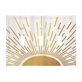 Mid Century Boho Abstract Sunrise Gold Sun 3 Gang Light Switch Covers Decorative Triple Toggle Wall Plate Electrical Faceplate Switchplate for Country Bathroom Bedroom Home Decor