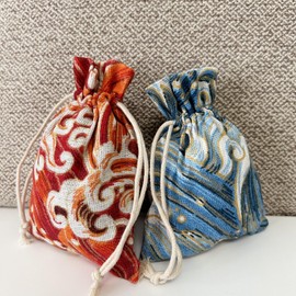 Daihellenstone 20 Pack 3.54×4.7 Inch Red Blue Floral Burlap Drawstring Bags Packing Storage Linen Jewelry Pouches Sacks