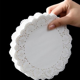 8 inch Round Paper Doilies/Lace Paper Placemats/Disposable Greaseproof Doilies,White,Pack of 100