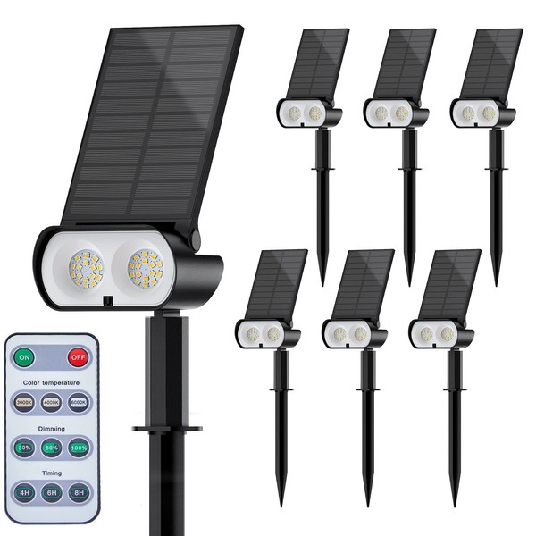 Solar Spot Lights Outdoor Waterproof Landscape Spotlights with Timer Remote 3 Colors 3 Brightness, Dusk to Dawn Spot Lighting for Garden Yard Pathway Garage Patio Flowers Tree Lawn Plants wall Outside