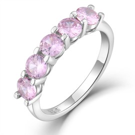 YL Birthstone Women's Rings 925 Sterling Silver 5A Cubic Zirconia Stackable Ring Eternity Ring Jewellery Gifts for Women Mother Girlfriend, Silver Silver 10-October,Tourmaline Pink, Cubic Zirconia