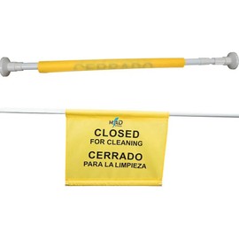 Restroom Closed for Cleaning Banner – Heavy-Duty Door Barricade Sign in English & Spanish, Bright Yellow Hanging Safety Notice for Janitorial Use & Facility Maintenance
