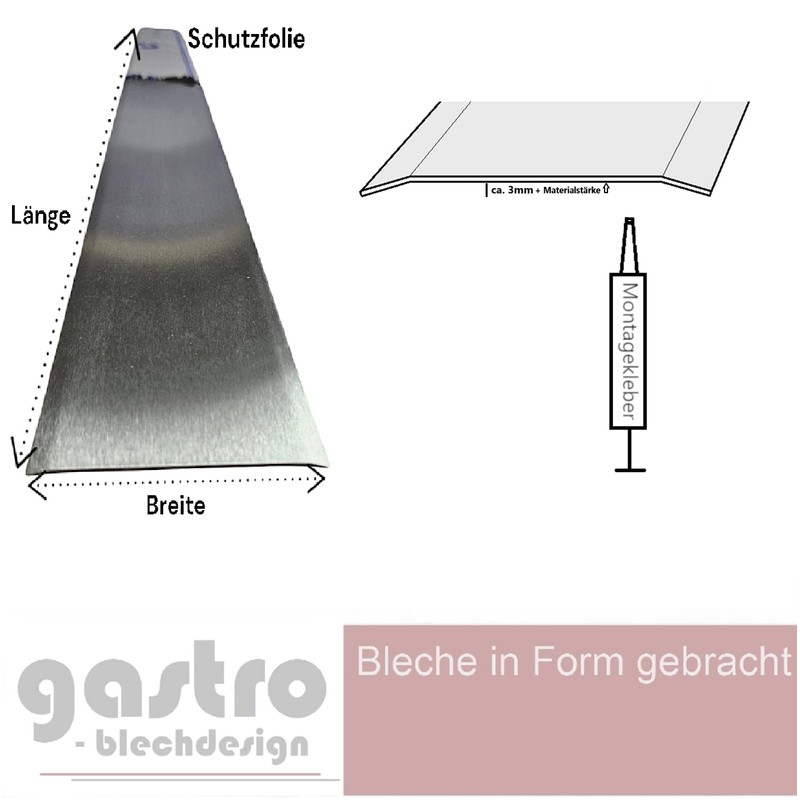 K240 Transition Profile, Polished Stainless Steel, 0.8 mm Thick, Transition