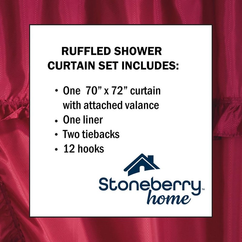 Stoneberry Home Ruffled Shower Curtain Set, Burgundy