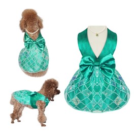 Topkins Dog Dresses, Breathable Dog Dress for Medium Small Dog, Pet Silk Dress with Pearl Necklace, Doggy Party Dress with Sequin, Summer Dog Custome, Cat Apparel, Green L