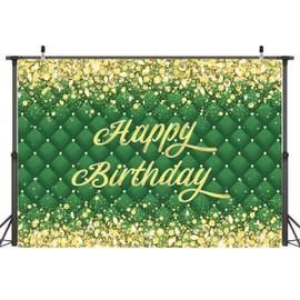 Atlastrip Birthday Decorations Backdrop 10 x 8 ft Green Golden Happy Birthday Banner Large Birthday Party Background for Men Women Kids Photo Shoot Supplies (Green-Birthday, 8 * 6 ft)