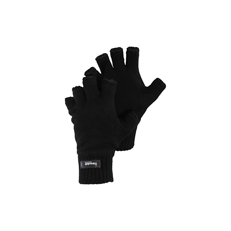 Mens Knitted Winter Thinsulate Heatguard Fingerless Gloves (L/XL) (Black)