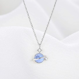 VIKI LYNN 925 Sterling Silver Mini Blue Star Planet Pendant Necklace for Women