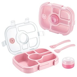 Qobobo® Lunch Box with Compartments, BPA-Free, Lunch Box with 5 Compartments and 1 Separate Sauce Box & Crockery, Lunch Box, Bento Box, Ideal for Nursery and School (Pink)