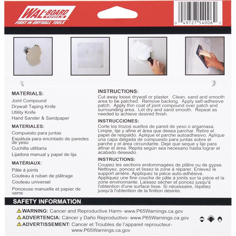 WAL-BOARD TOOLS Drywall Patches, Rustproof Aluminum, Self Adhering, Drywall Repair,