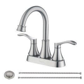 Rainovo 2 Handles Bathroom Sink Faucet, Brushed Nickel Centerset RV Bathroom Faucets for 3 Hole, with Stainless Steel Pop Up Drain Sets